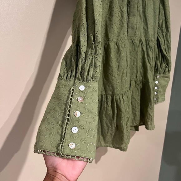 Women's Bohemian Floral Print Button Down Long Lantern Sleeve Shift Tunic Dress - Picture 7 of 15